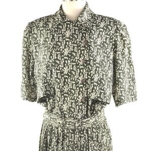 VINTAGE Liz Roberts Green Printed Belted Dress 10